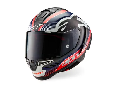 Alpinestars Supertech R10 Team Helmet - Black Carbon / Red Fluo / Matt Blue