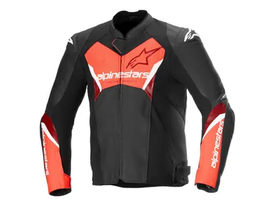 Alpinestars Faster V3 Airflow Leather Jacket - Black / Red Fluo