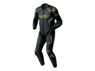 RST S-1 D3O Leather 1-Piece Suit - Black / Grey / Fluo Yellow