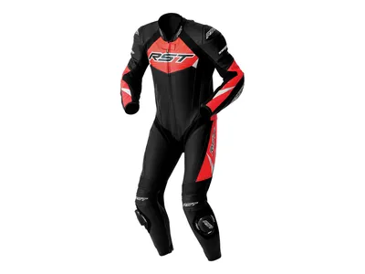 RST TracTech Evo D3O Leather 1-Piece Suit - Black / Fluo Red